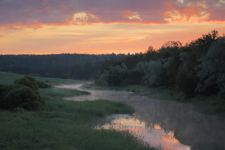 River Trees Clouds Sunset Landscape Preview — original wallpaper