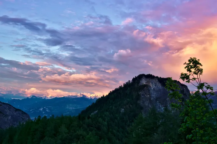 Sunset View Over Forested Mountain Hills — original wallpaper