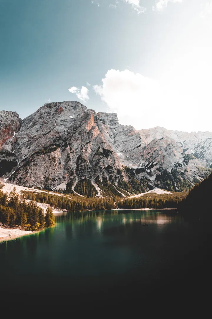Mountain Lake With Silver Snow Peaks wallpapers