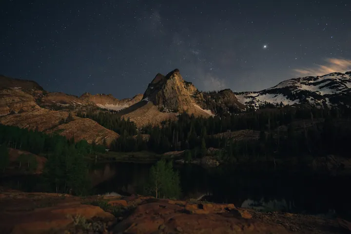 Dark Mountain Lake Under Starry Night Sky wallpapers