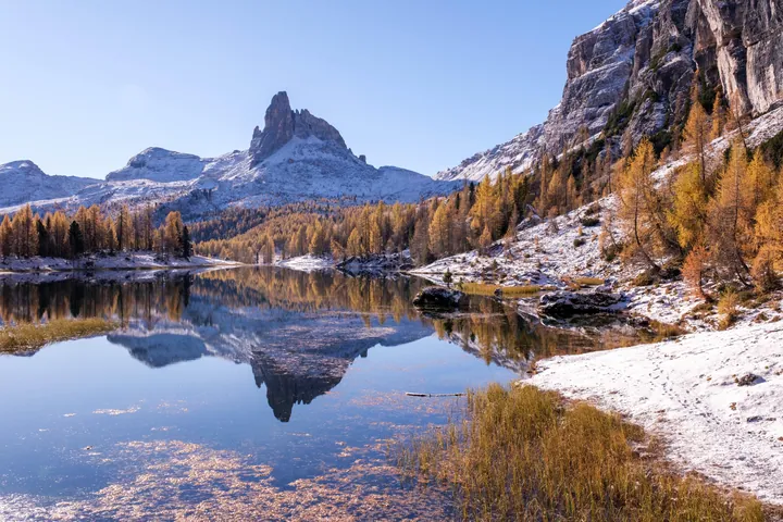 Snowy Dolomites Lake Panorama wallpapers