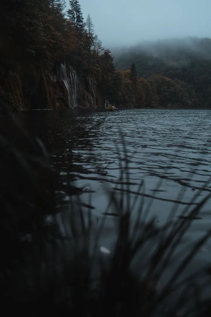 Foggy Lake Coast Cliff Forest Waterfall wallpapers