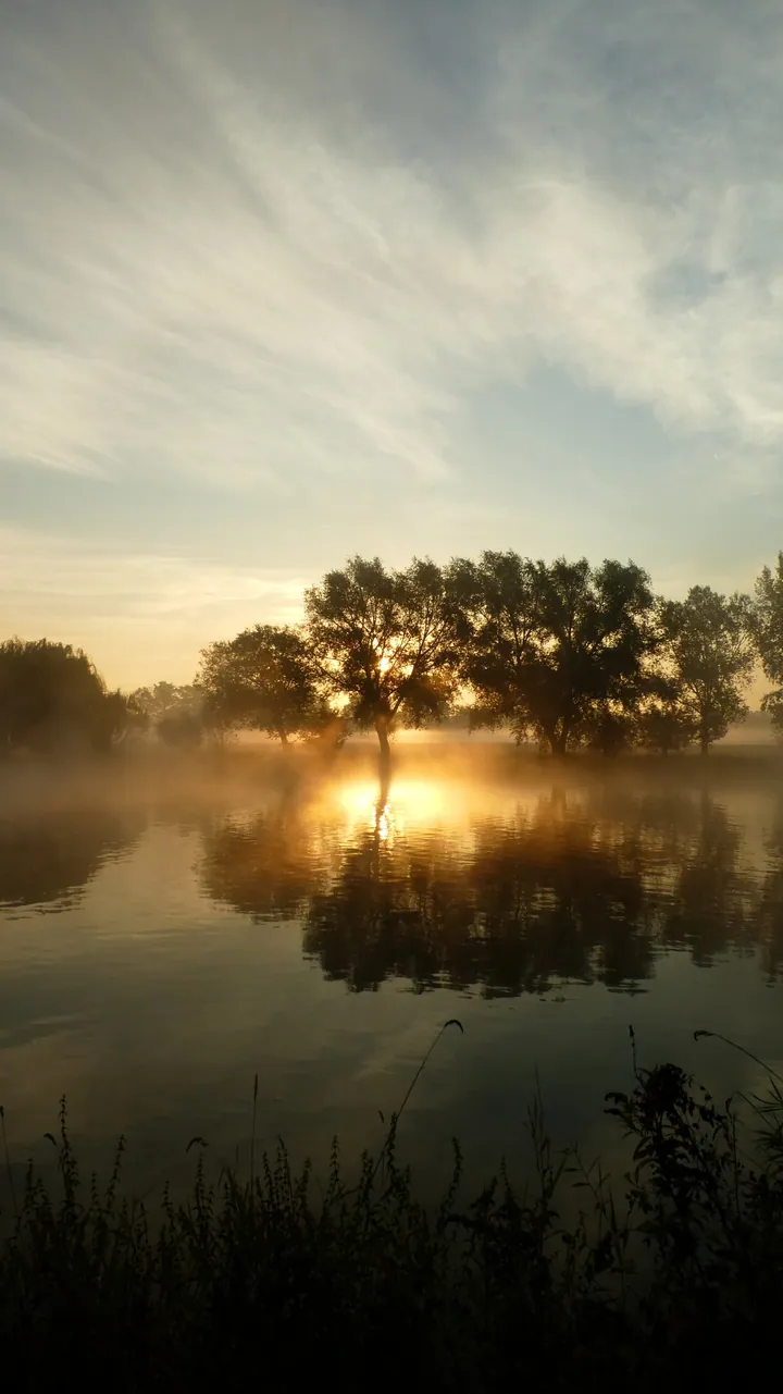 River Horizon Dawn Misty Sunrise — original wallpaper