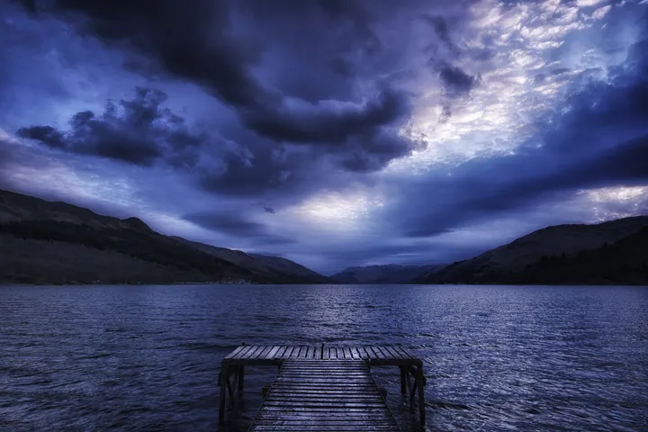 Moonlit Pier On Scottish Lake — original wallpaper