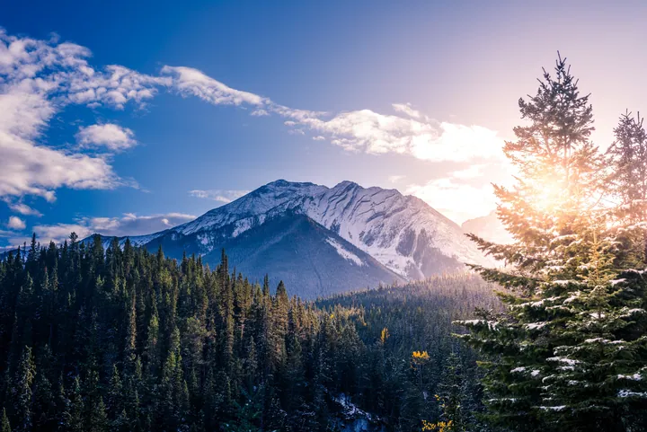 Snow-Capped Peaks At Sunset In Banff wallpapers
