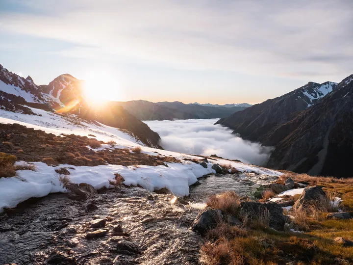 Sunrise At Angelus Hut With Snowy Peaks wallpapers