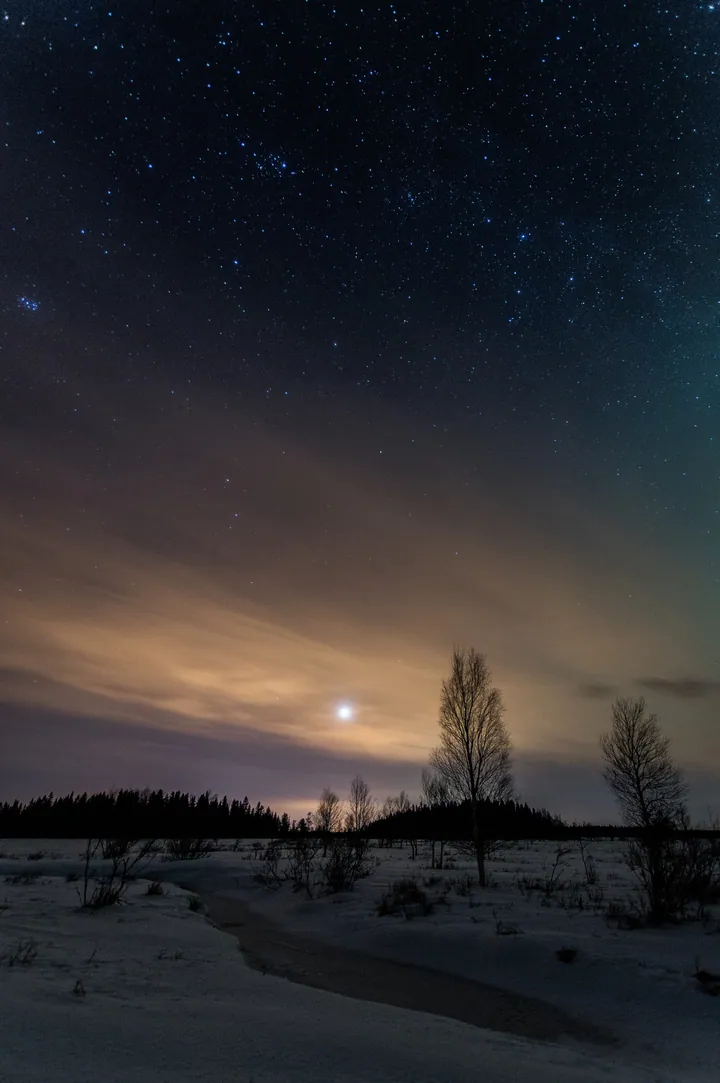Snowy Winter Twilight With Full Moon wallpapers