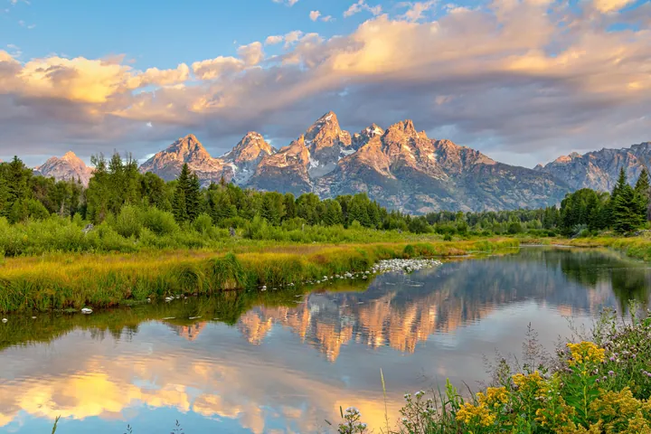 Grand Teton Sunrise Reflections In Snake River — original wallpaper