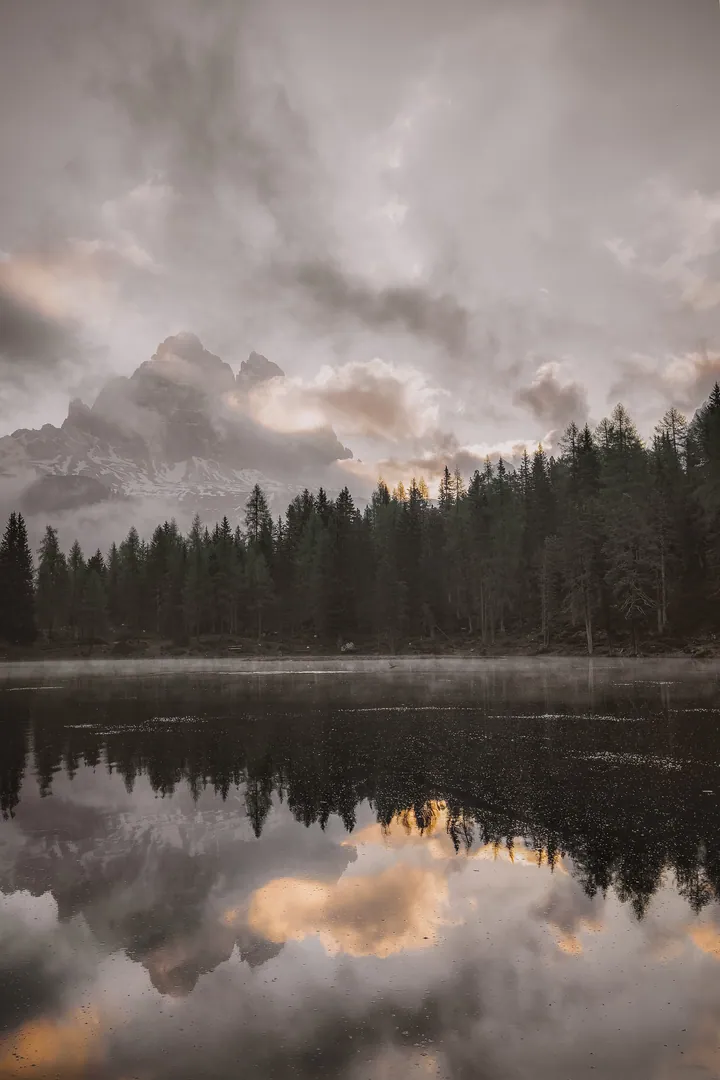 Snowy Mountain Forest Landscape With Clouds — original wallpaper