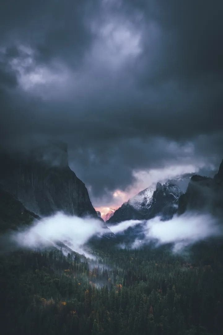 Dark Mountain Valley Under Night Sky wallpapers