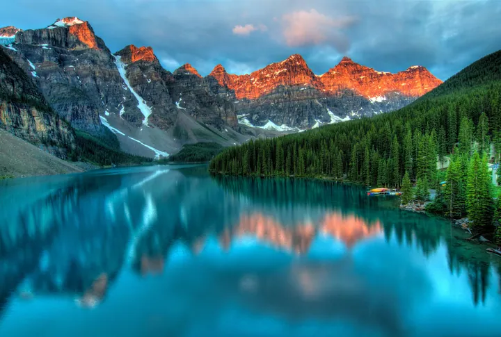 A stunning view of Moraine Lake in Banff National Park, Alberta, Canada