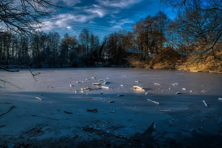 Frozen Lake Forest Dusk Silhouette wallpapers