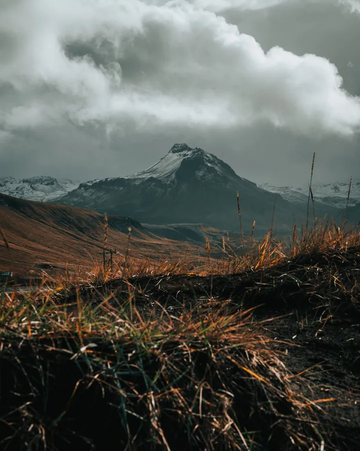 Snow-Capped Mountain Over Lush Green Grass wallpapers