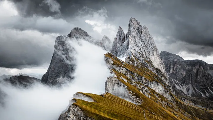 Dolomites Mountain Ridge Under Overcast Sky wallpapers