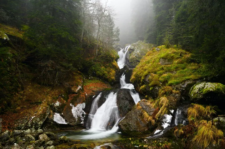 Waterfall River Fog Rocky Cliff wallpapers