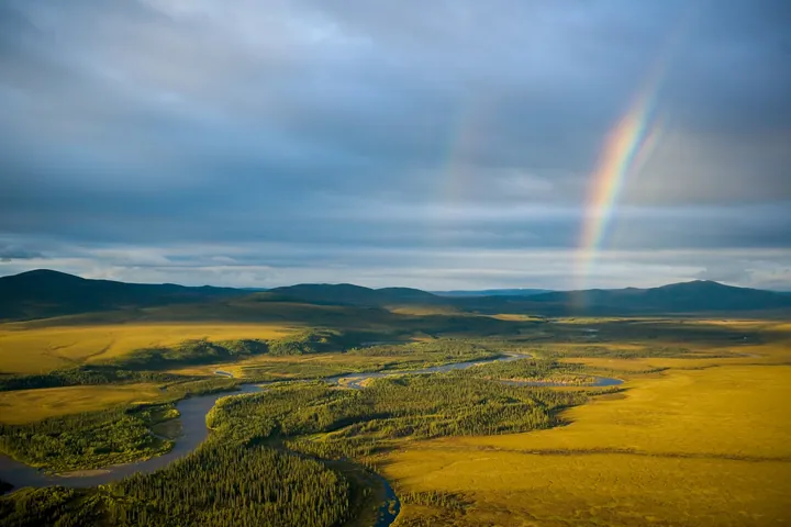 Rainbow Arch Over River And Field wallpapers