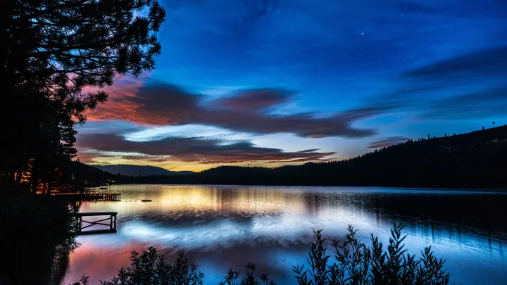 Dusk Lake Pier Sunset View wallpapers