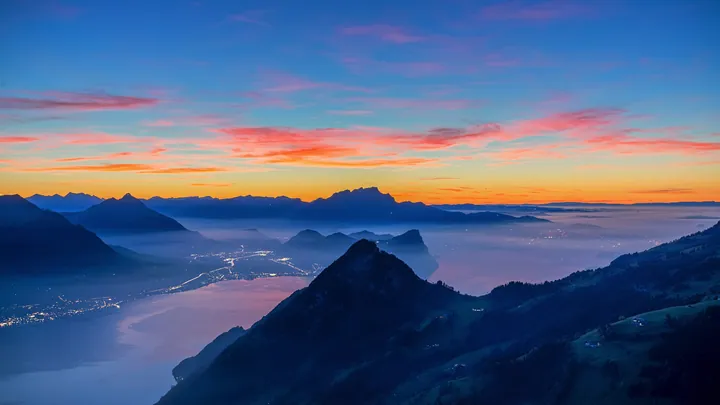 Rigi Hochflue Mountain Sunset Afterglow wallpapers