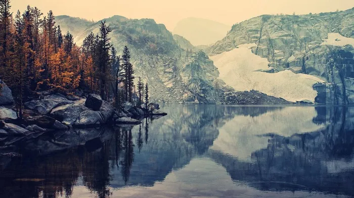 mountain, lake, snow wallpapers