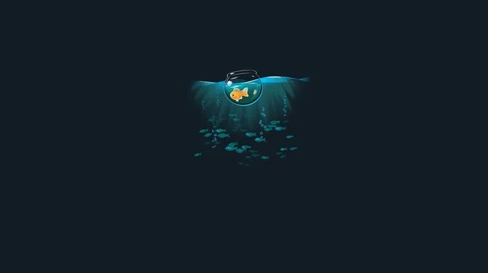 Animated Goldfish Amidst Dark Ocean Depths wallpapers