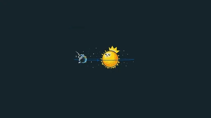 Cartoon Sun With Smiley Face And Orbiting Satellite wallpapers