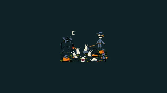 rabbits, carrots, dark wallpapers