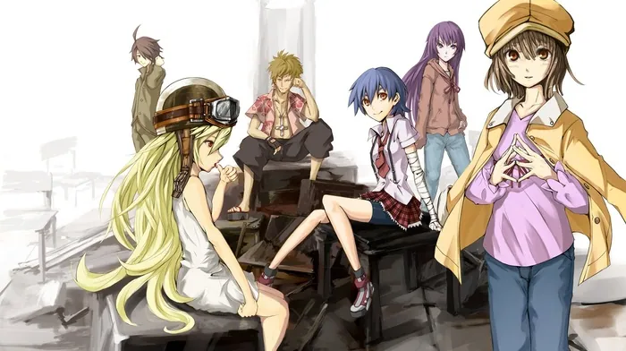 Anime Characters Sitting On Bench wallpapers