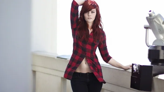 Redhead Girl In Plaid Shirt wallpapers