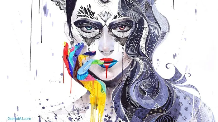Girl With Surreal Mosaic Face Paint Artwork wallpapers