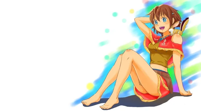 Amy With Ponytail In Colorful Dress wallpapers
