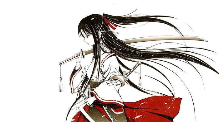 sword, miko, anime girls wallpapers