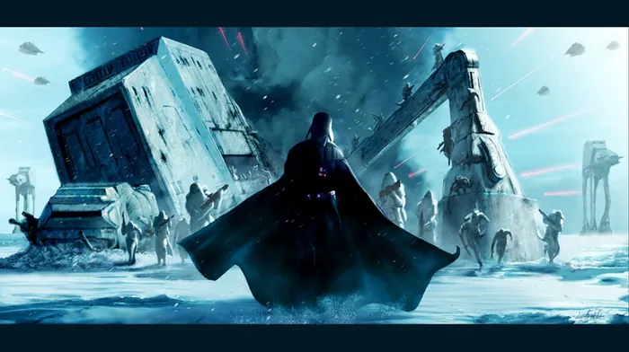 Darth Vader Amidst Machines Under Starry Sky wallpapers